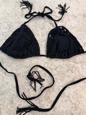 Black Crochet Triangle Bikini Top